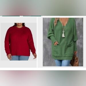 Red Cable Knit Sweater & Green tunic